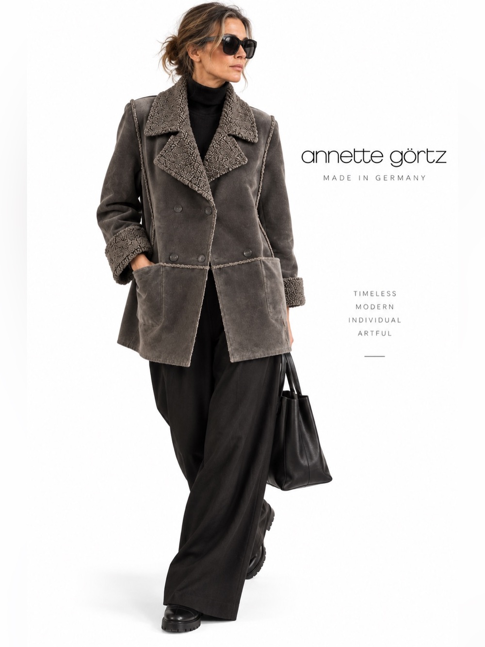 Annette Görtz Germany Gray Faux Shearling Teddy Coat Jacket Size M Lagenlook